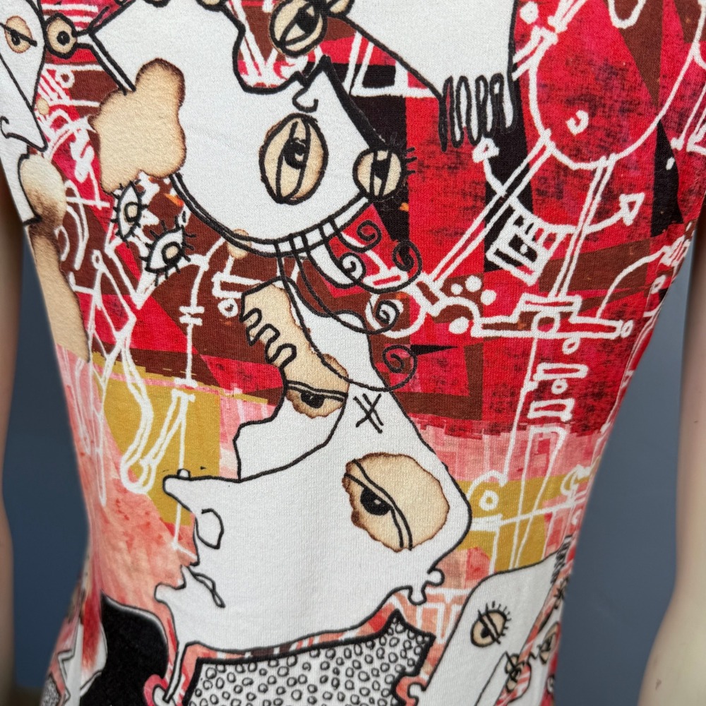 Inoah Abstract Art Print Tank L Dress Red‎ MultiSleeveless Stretch Knit USA - Picture 6 of 10